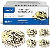meite Roofing Nails 1-1/4 Inch 15 Degree Coil Nails Galvanized 2,880 Count | Full Round Head Wire-weld Collated Nails for Roofing Nailers, Rust-resistant, Asphalt Shingle Cedar Shakes Felt Underlayment
