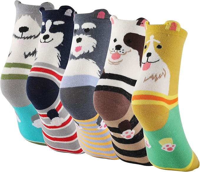 Cute Novelty Ladies Dog Socks Funny Animal Gifts for Womens Pack of 5