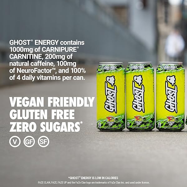 GHOST ENERGY PERFORMANCE ENERGY DRINK, FAZE CLAN “FAZE UP” – 12-PACK X 16OZ CANS – ENERGY & FOCUS – ZERO SUGARS, 200MG OF NATURAL CAFFEINE, L-CARNITINE & TAURINE – GLUTEN FREE & VEGAN