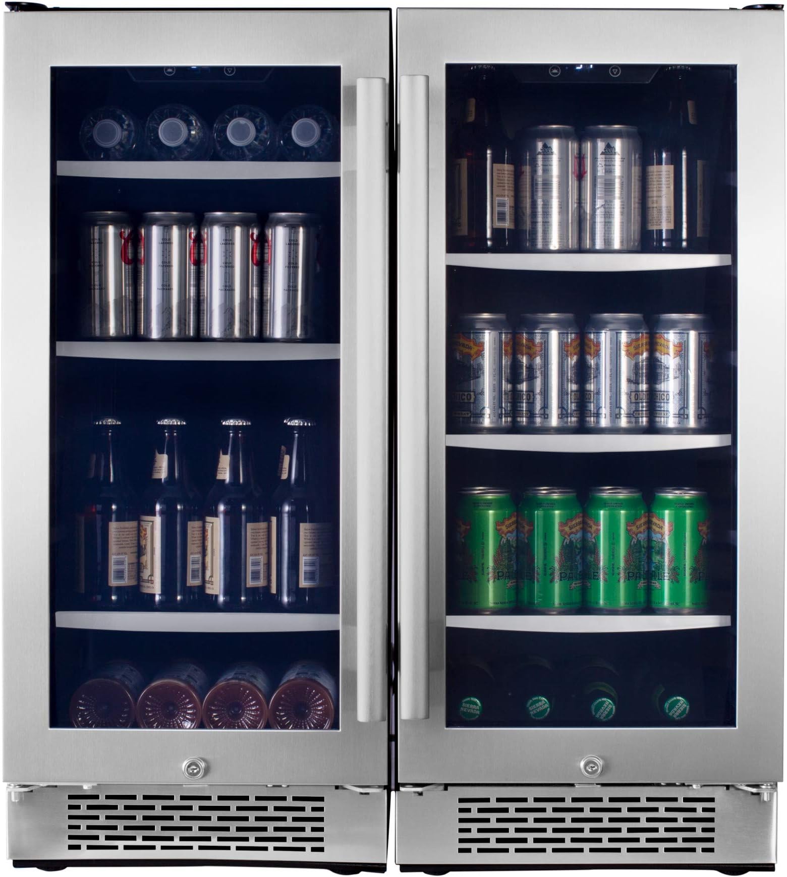 Avallon ABR151SGDUAL Stainless Steel 30 Inch Wide 172 Can Energy Efficient Beverage Center with LED Lighting, Double Pane Glass, Touch Control Panel and Lockable Doors