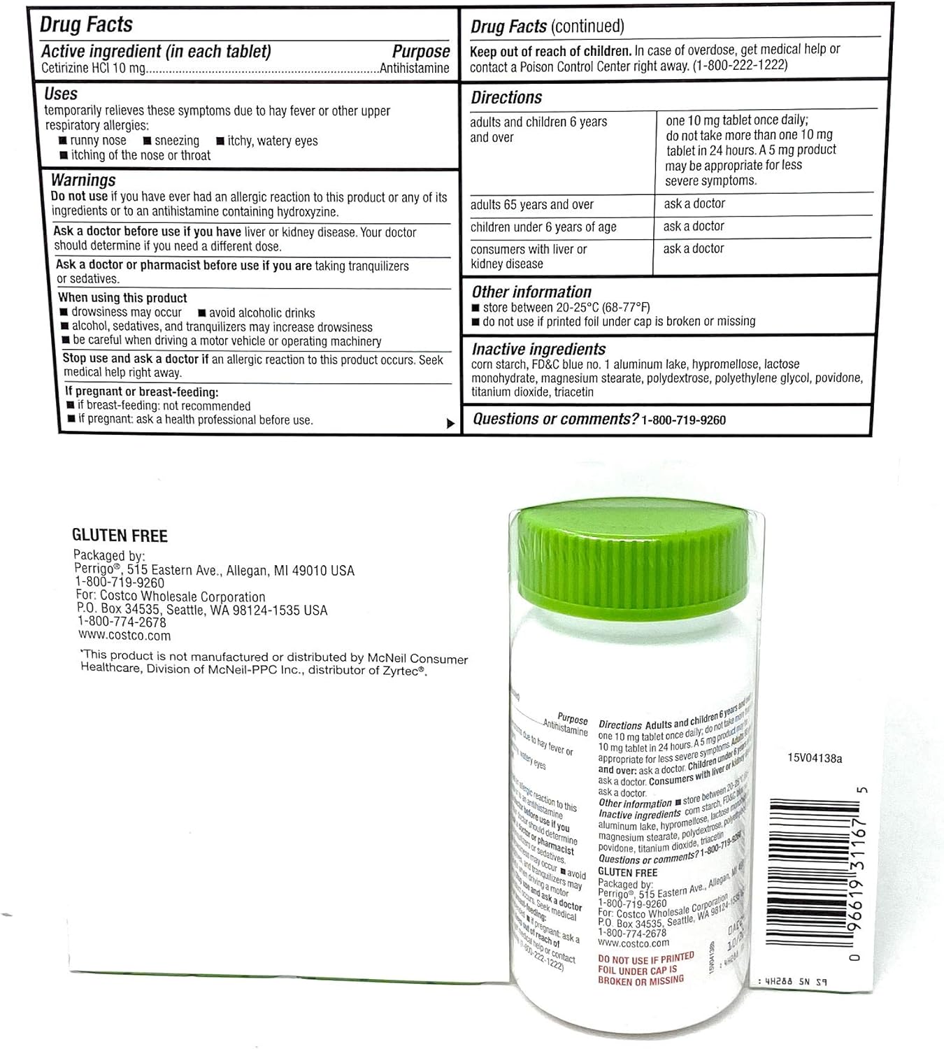 Kirkland Signature Aller-Tec Cetirizine Hydrochloride Tablets, 10 mg, 365 Count: Health & Personal Care