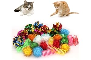 LASOCUHOO Cat Toys, 30 Packs Interactive Cat Toy Pack Including Cat Crinkle Balls, Cat Sparkle Balls, Spiral Springs for Kitten