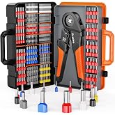 Preciva Ferrule Crimping Tool Kit - AWG 28-5 (0.08-16mm&sup2;) Hexagonal Ferrule Crimper with 950Pcs Single and 350Pcs Twin Ferrules Connectors, Self-Adjustable Ratchet Ferrule Terminals Crimping Tool