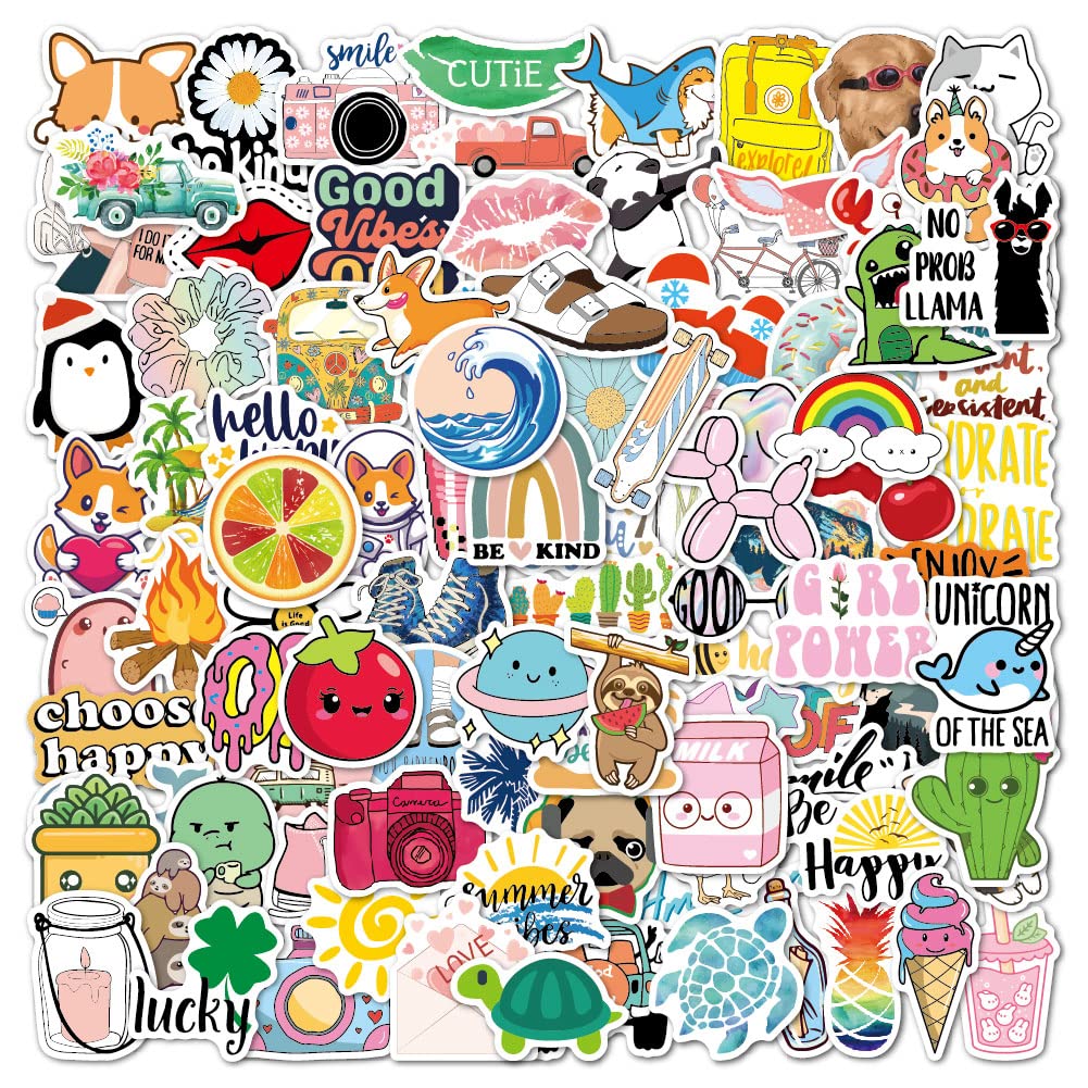 100PCS Cute Cartoon Stickers Pack - Kawaii Funny Stickers for Water Bottle, Skateboard, Phone, Guitar - Aesthetic Vsco Vinyl Waterproof Decals for Kids Teens