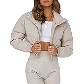 Uaneo Womens Cropped Puffer Jacket Stand Collar Zip Up Winter Padded Down Coats