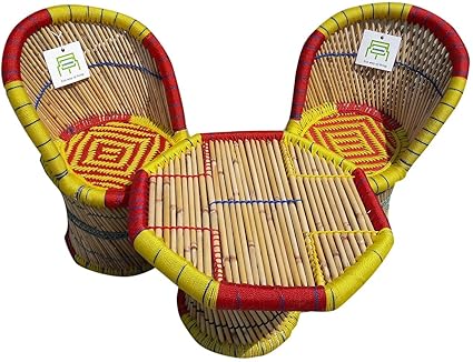 ecowoodies Sellowiana Kids Handicraft Cane / Bamboo / Wooden Furniture Set (Multicolour)