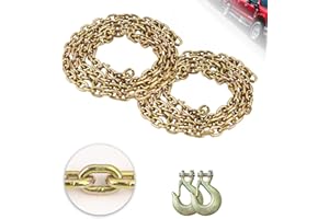 Lechansen G80 Trailer Safety Chain 39inch, 2 Pack 3/8" G80 Tow Chains with Hooks, 2pcs 3/8" G80 Clevis Slip Hooks, 7,100 lbs Working Load Transport Binder Chains with Hook for Towing, Truck