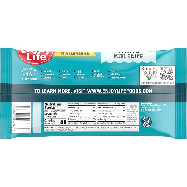ENJOY LIFE BAKING WHITE CHOCOLATE MINI CHIPS, 9OZ BAG