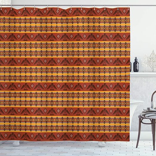 Amazon Com Ambesonne Tribal Shower Curtain Indigenous Tribal Style Eagles Traditional Elements Cloth Fabric Bathroom Decor Set With Hooks 84 Long Extra Cinnamon Marigold Grey Home Kitchen