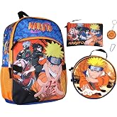Bioworld Naruto Anime Character Group 16" Youth 5-Piece Backpack Set For School Or Travel With Lunch Tote Pencil Case Rubber Keychain Zipper Pull Carabiner