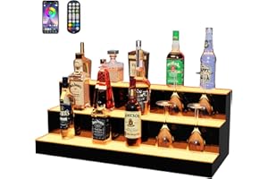 MESAILUP MESAlLUP LED Lighted Liquor Bottle Display Bar Shelves with Remote Control, 3 Tier 30 Inch Multi Color Lighting Bar Accessories for Home, Tavern, Party & Commercial Use