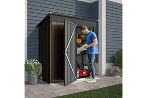 LEMBERI 5x3 FT Outdoor Storage Shed with Floor,Tool Garden Metal Sheds with Lockable Door,Outside Waterproof Galvanized Steel Storage House for Backyard Garden, Patio, Lawn Brown