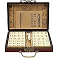 Florauspicious Chinese Mahjong Set, Traditional Majong Sets Chinese with 146PCS 0.87" x 0.59" x 0.47" Mini Mahjong Tiles, 2PCS Dot Dice & 6.7” Wooden Carry Case for Travel, Family Gathering, Party