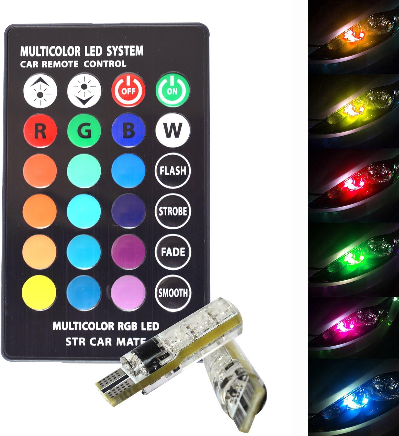 Amazon T10 Ledバルブ 6smd 12v ストロボ T10クリアランスランプ Rgb16色切替 4モードストロボ 点滅 Ledリモートコントロール シリコンled電球 ルームランプ ポジションランプ ナンバー灯 ライセンスランプ 防水 車 バイク汎用 2 個セット