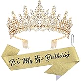 CURASA Gold It’s My 21st Birthday Sash and Crown for Women Girls 21st Tiara Adult Women Birthday Decoration Party Favor