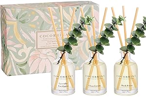 COCORRÍNA Cocorrina Eucalyptus Reed Diffuser Set of 3 - Lavender Eucalyptus, Black Forest, Clean Cotton Scents, 1.7 fl oz Each, Total 5.1 oz, Scented Oil Diffusers for Home & Office﻿