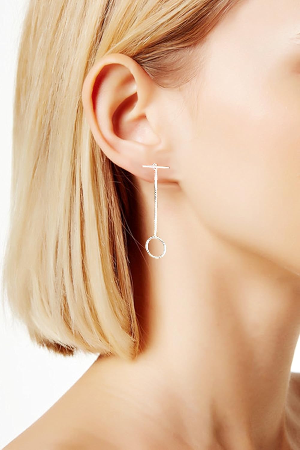 925 sterling silver Bar Circle Drop Earrings One Pairs