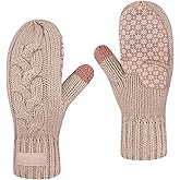 Jökulríki Touchscreen Mittens for Women Sherpa Lined Cold Weather Chunky Cable Knit Mitt