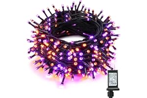 ODEETRONIC Orange & Purple Halloween Lights, 98.42ft 300 LED Orange Lights, Connectable 8 Modes Mini String Light, Plug in Twinkle Purple Halloween Light Waterproof for Holiday Party Home Garden Decor