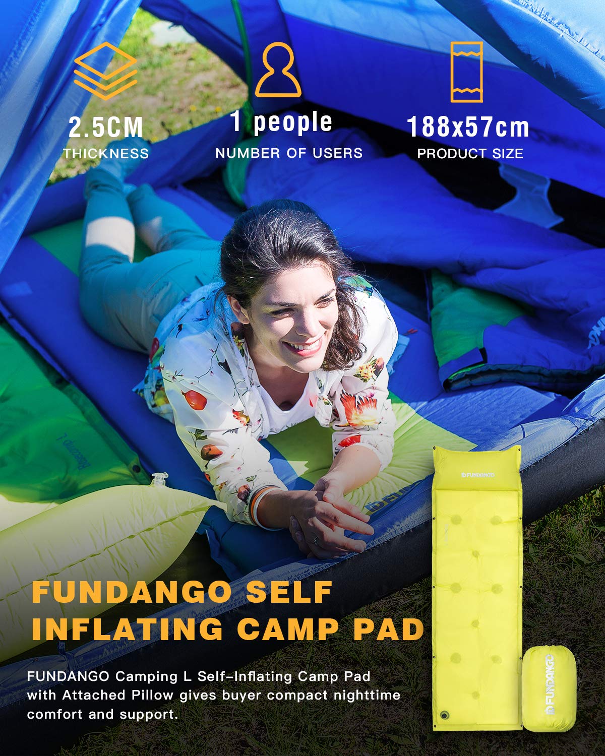 FUNDANGO Ultralight Portable Self-Inflating Camping Pad (Green)