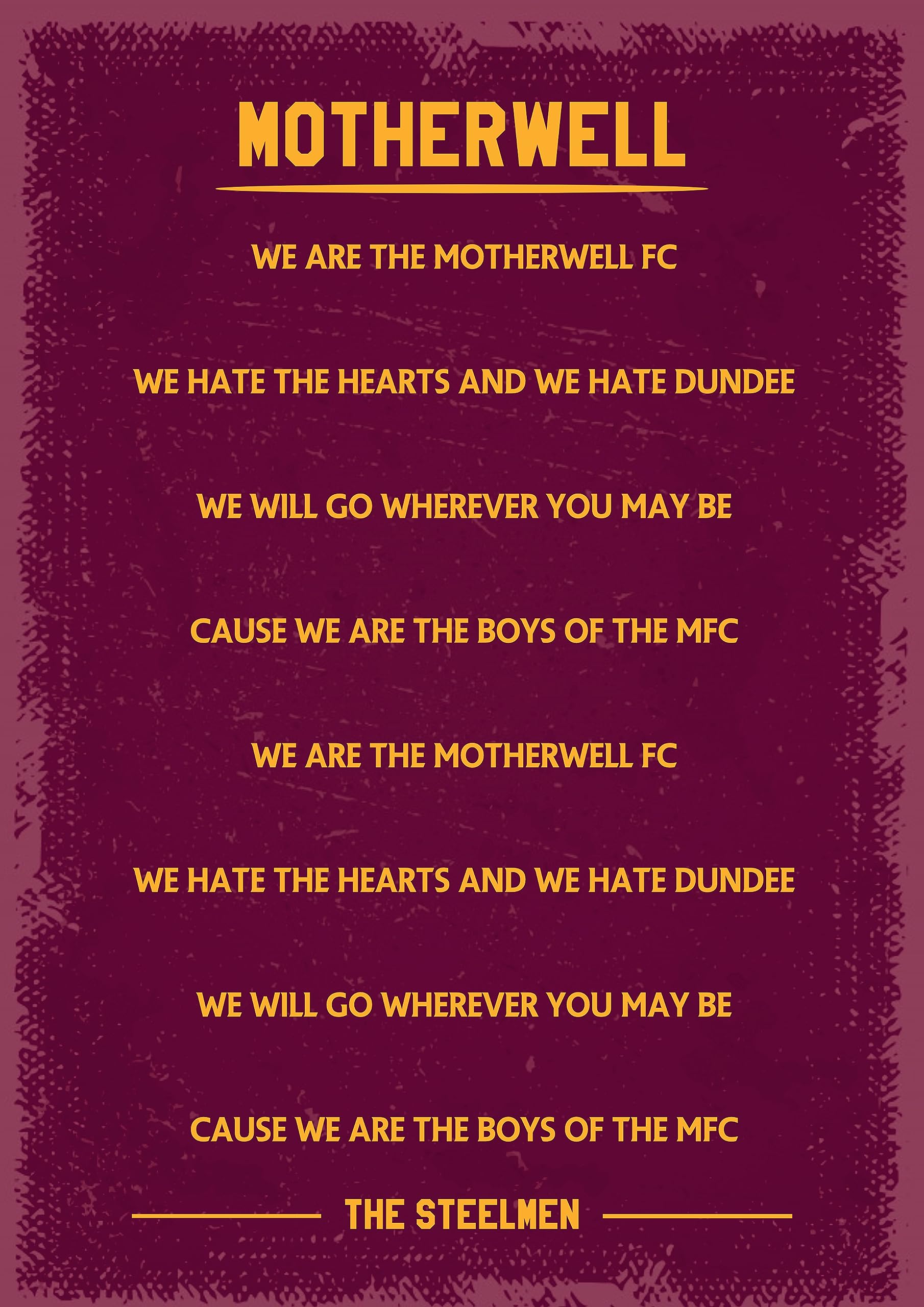 Generic Motherwell FC Song Art Print. A4 Size