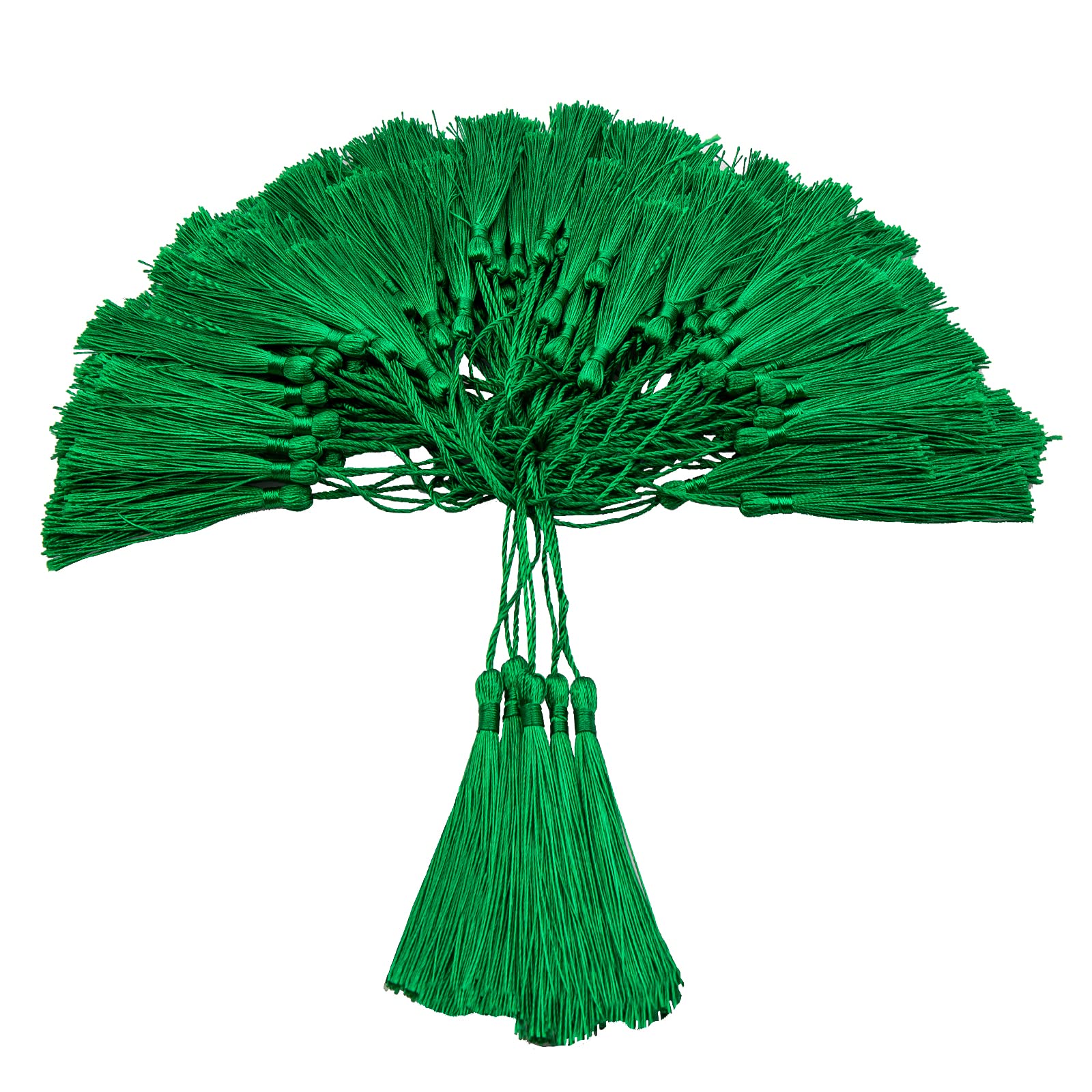 VAPKER 100 Pieces Emerald Green Color Tassels 13cm/5-Inch Silky Handmade Soft Tassels Floss Bookmark Tassels with 2-Inch Cord Loop for Jewelry Making, DIY Projects, Bookmarks