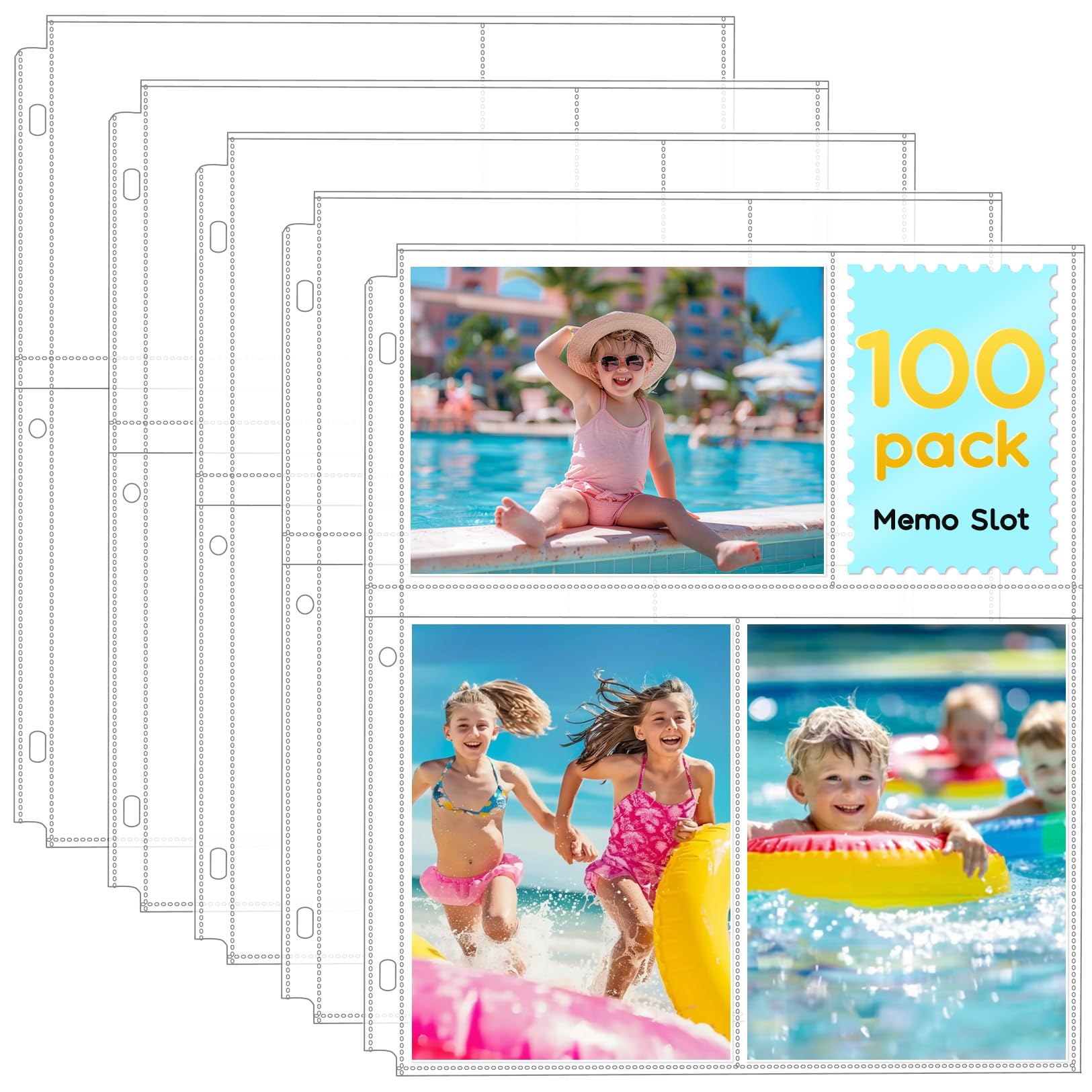 Photo 1 of Fabmaker 100 Pack 4x6 Photo Sleeves for 3 Ring Binder - 600 Photos, Clear Album Refill Pages, Acid Free Plastic Archival Protector Sleeves, Pages Sheets for 8.5x11 Binder