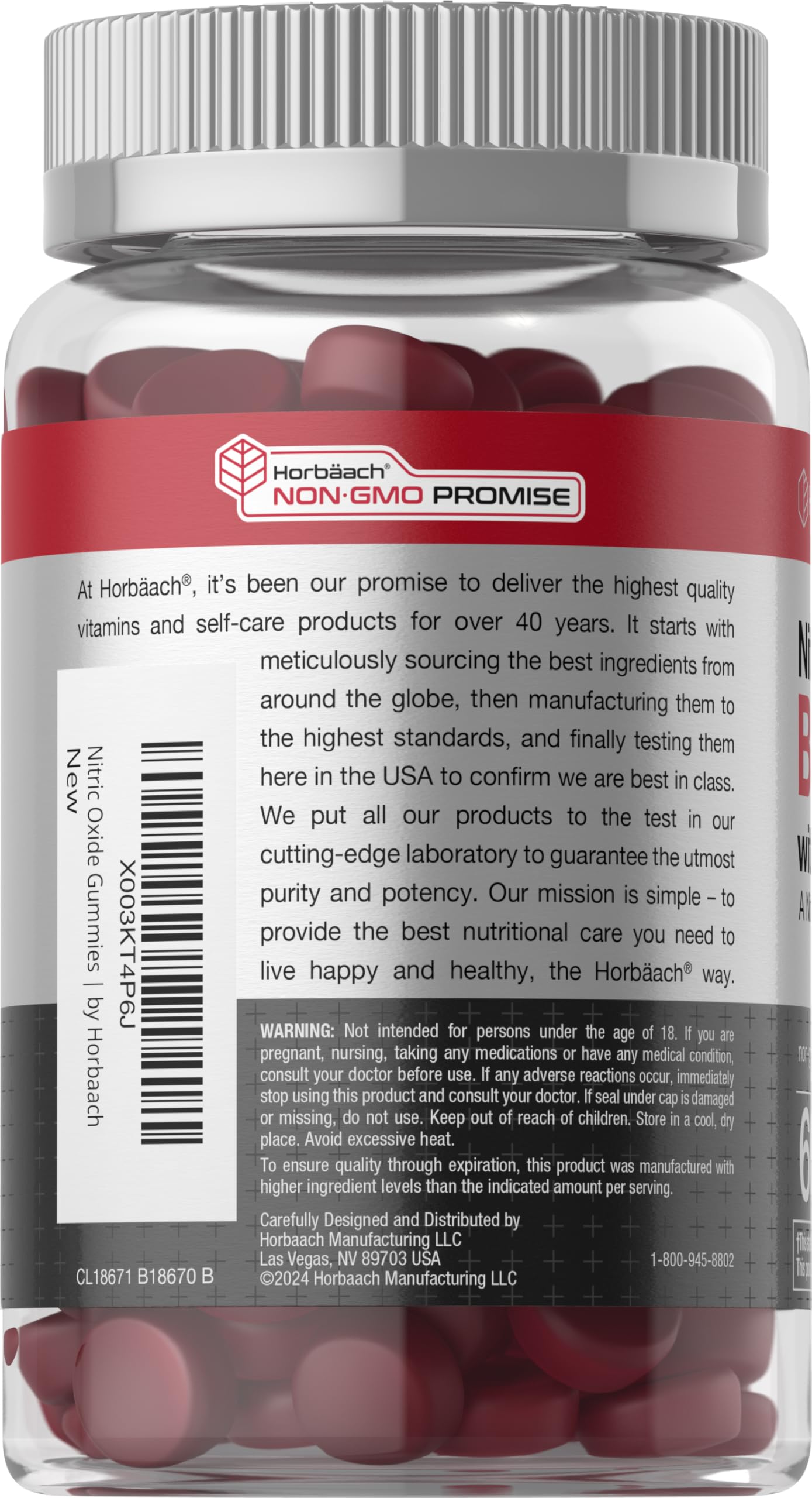 Horbäach Nitric Oxide Beet Root Gummies | 60 Count | with Nitrates | Strawberry Flavor | Vegan, Non-GMO, Gluten Free Supplement