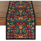 Artoid Mode Dia De Los Muertos Floral Fiesta Mexican Table Runner, Mexico Day of the Dead Kitchen Dining Table Decoration for Home Party Decor 13x72 Inch