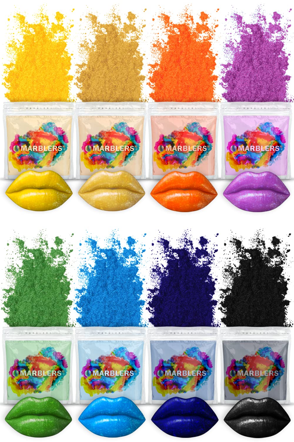 MARBLERS Lip Safe Mica Powder Colourant Set [Party 8 Colour Set] |Cosmetic | Epoxy resin Pigment | Dye | Non-Toxic, Vegan, Cruelty-Free | Lip Gloss, Nails, Body Butter, Bath Bomb, Candle & Soap Making