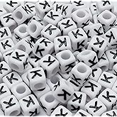 Ludthaw 100PCS Letter Beads Acrylic Square Alphabet Beads for Jewelry Making 6x6mm White Cube Letter K Bead for Bracelets Making Necklaces
