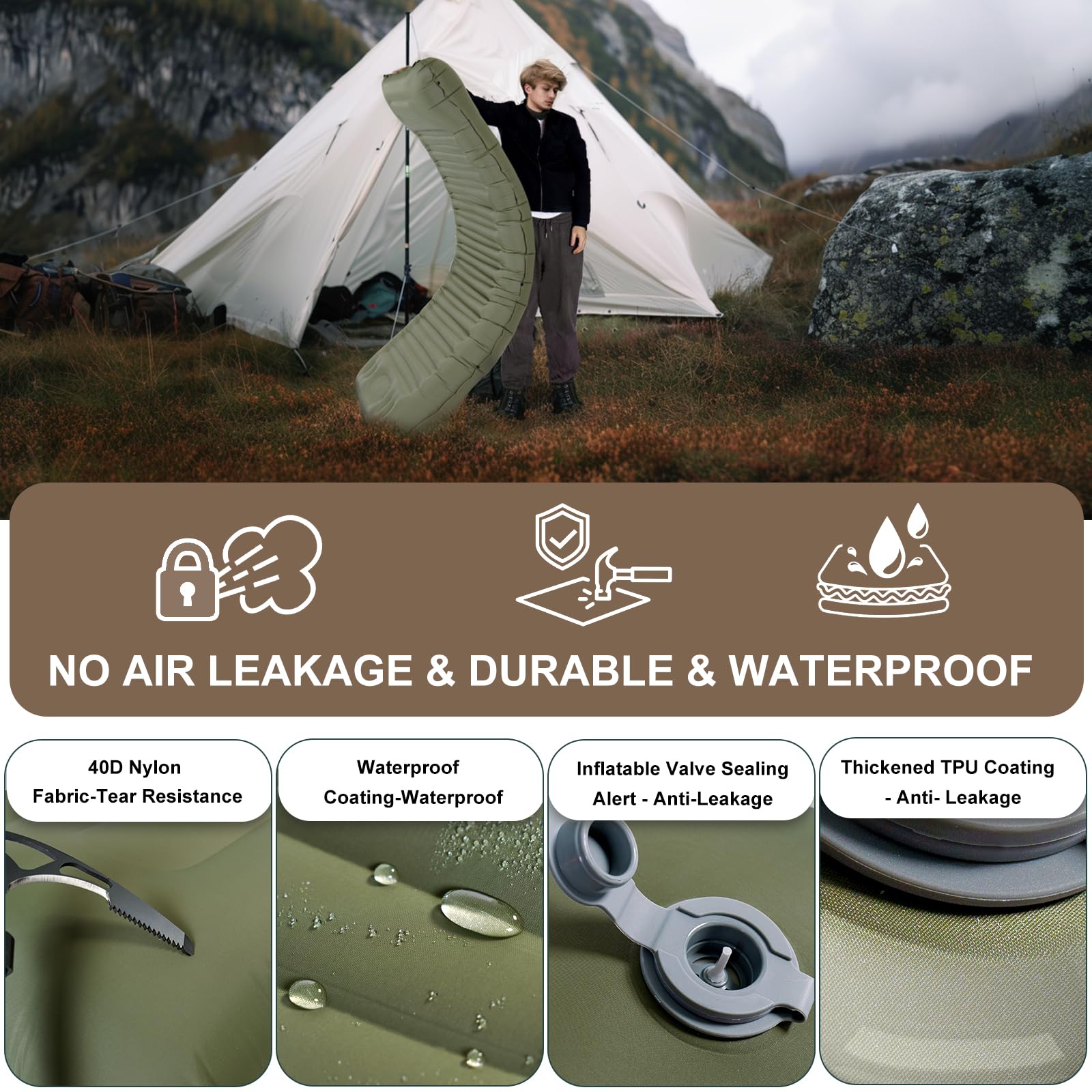 Origem Isomatte Camping Matratze, 14cm Ultraleichte Schlafmatte Aufblasbar Kleines Packmaß, Aufblasbarer Fuß Luftmatratze Outdoor mit Fußpumpe 5