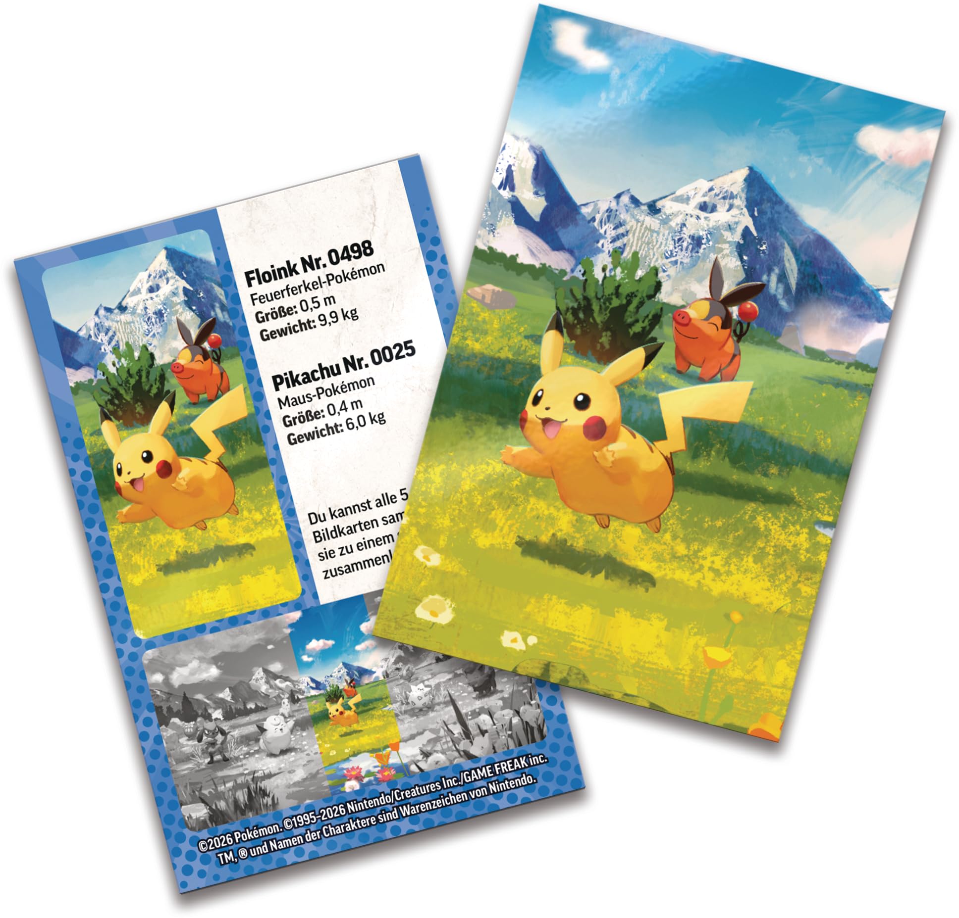 Pokémon-Sammelkartenspiel: Mini-Tin-Box Mega-Entwicklung – Erhabene Helden: Pikachu und Floink (1 Stickerbogen, 1 Pokémon-Bildkarte und 2 Boosterpacks) 6