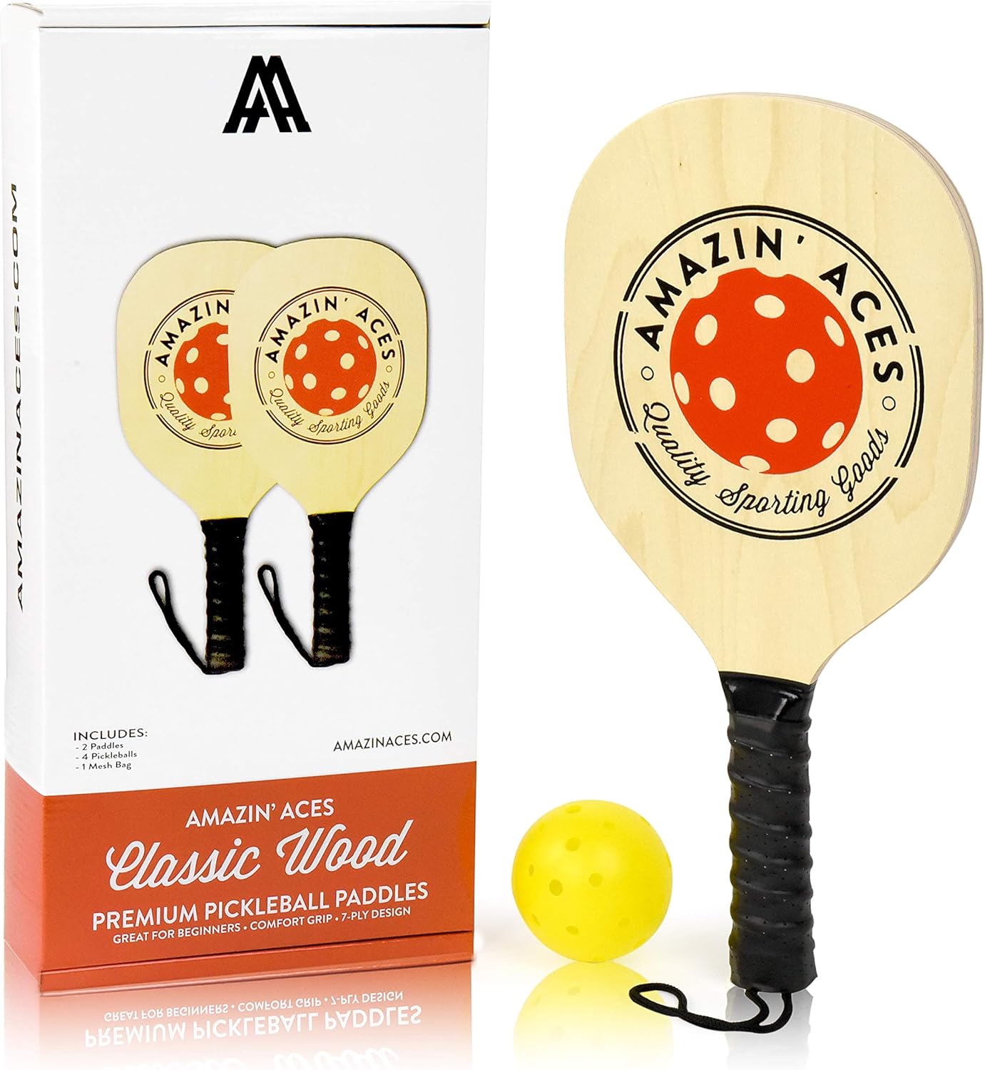 Amazin' Aces Pickleball Paddle Set Pickleball Set Includes 2 Wood Pickleball Paddles, 4 Pickleballs, 1 Carry Bag & Guaranteed Fun! | Beginner-Intermediate Racket | Includes Free eBook : Sports & Outdoors