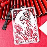 1Pc Translucent Gothic Skull Bookmarks for Women Readers - “Reader” Themed Acrylic Bookmark with Tassel for Nurses, Retirees, Men Gifts, Book Page Accessories, Reading Markers (Women Reader)