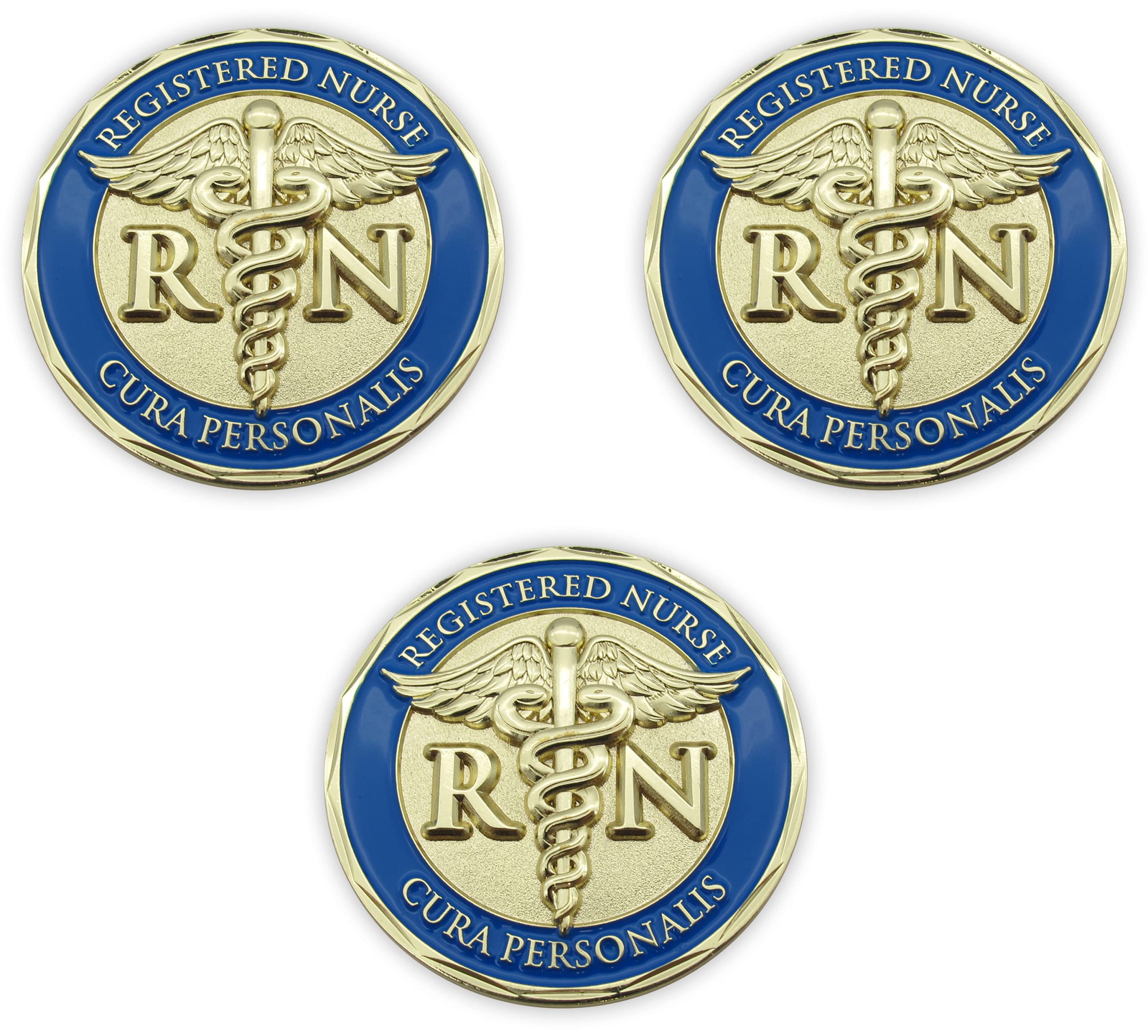 Nurse Coin, Bulk Pack of 3, The Lord is My Refuge & My Fortress, Psalm 91 & Cura Personalis - Personal Care, Religious Pocket Token of Peace & Protection, RN Challenge Coin with Christian Flag