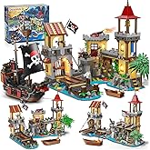 INSOON Pirate Castle Building Set with Light, 3 Modes Big Pirates Ship Bay Building Block 1502 PCS, Medieval Pirate Wharf House Construction Model Toy Home Decor for Adults Teens Boys Girls 10-12+