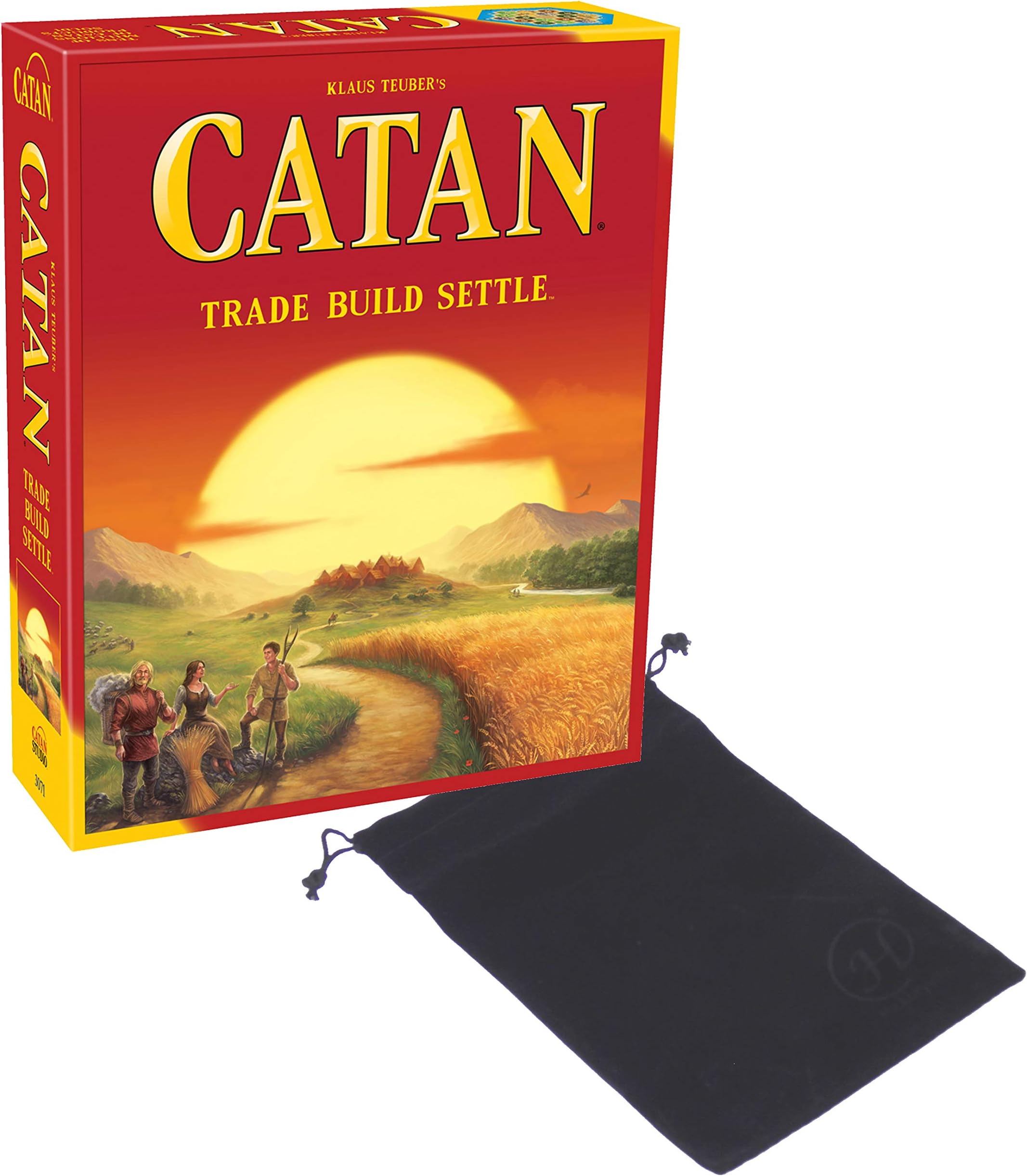 Catan Game Bundle with Hickoryville Velour Drawstring Storage Bag
