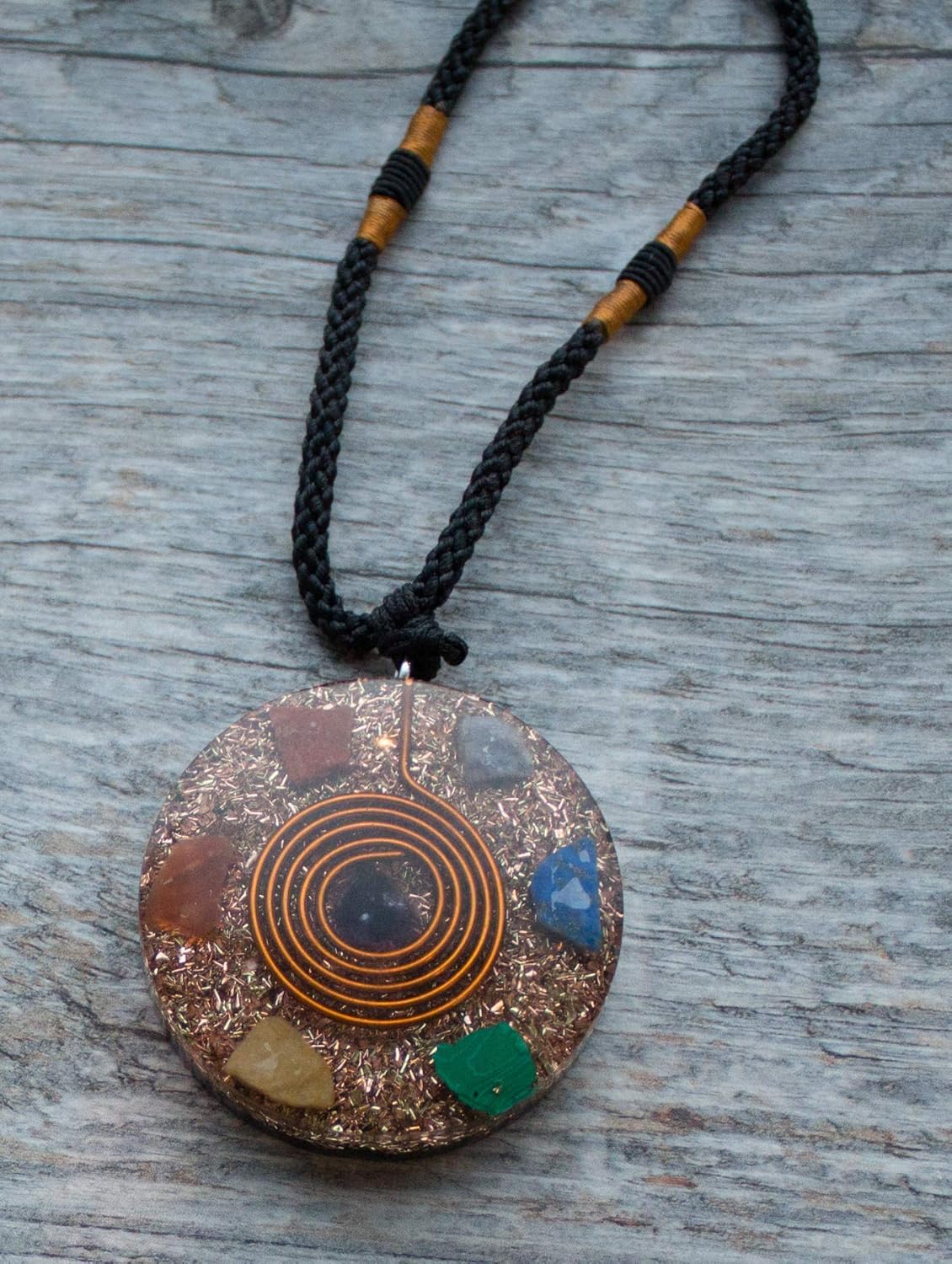 Reversible Orgonite Mixed Chakra Orgone Gemstone Pendant Revitalization Relaxation Chi Energy Enhancing Crystal Necklace Tesla Coil Unisex
