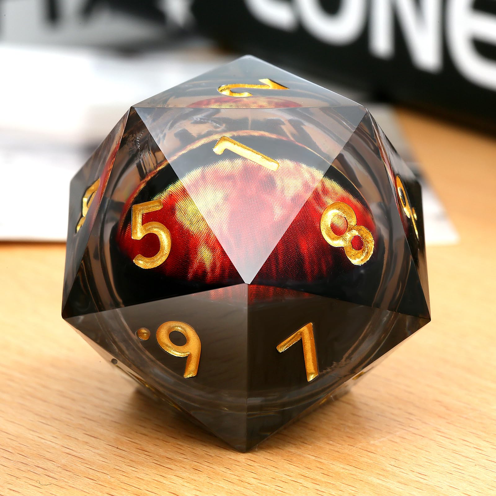 Spindown Single D20 Dice,DNDND 33mm Liquid Core Dragon Eye 20 Sided Dice Set with Gorgeous Gift Box for Dungeons and Dragons (Red)…