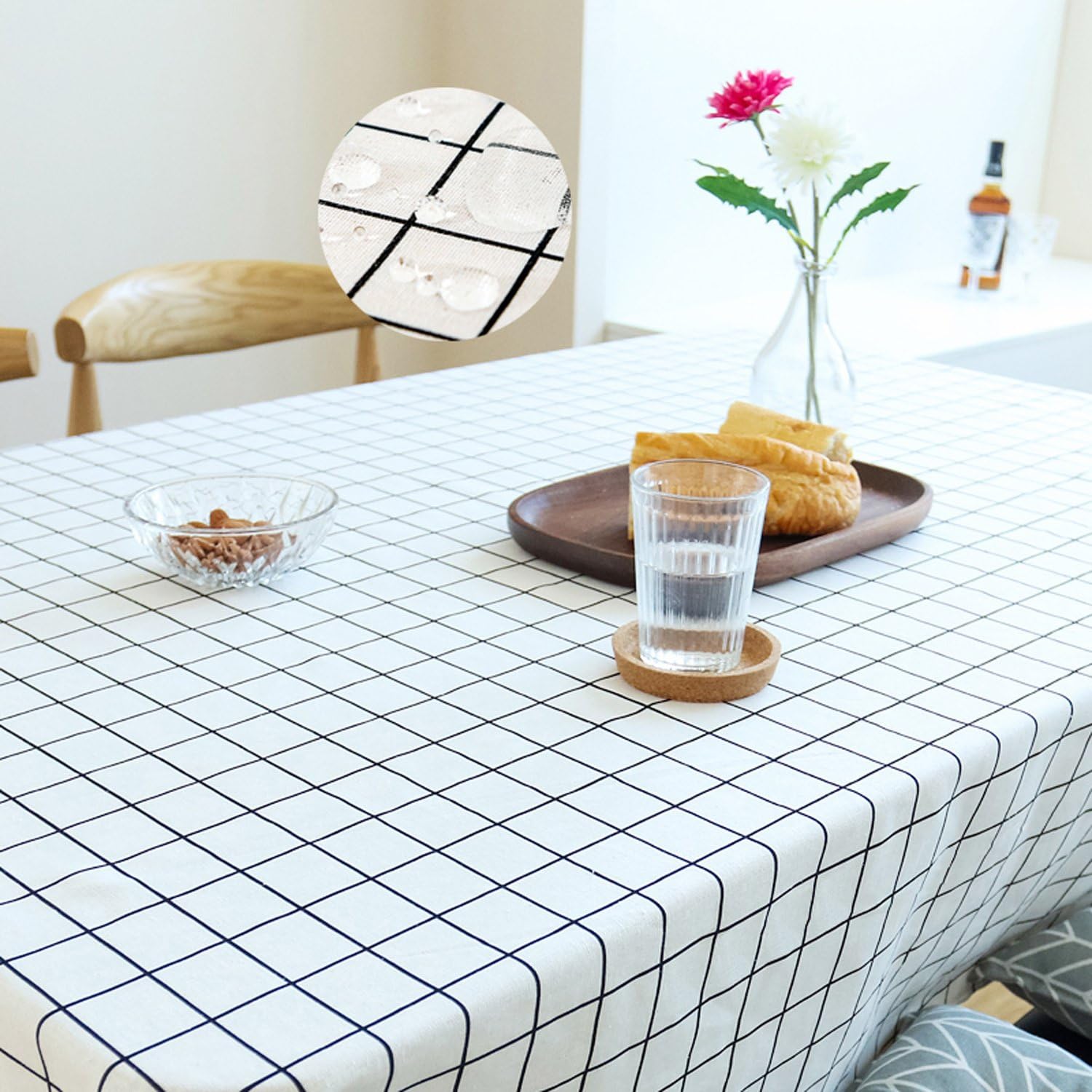 White Check Tablecloth Linen Cotton European Simple and Modern Tablecloth (White & Black Check)