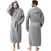 ShinyMatch Men's Robe with Hood Soft Long Towel Bathrobe for Men Fleece Hooded Robe & 2 Pockets Absorbent Warm Lightweight