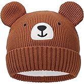 Pop Your Dream Cute Bear Baby Beanie with Bear Ear Boys Hat Infant Toddler Winter Knit Skull Cap for Girls 0-24 Months