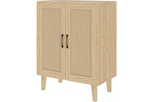 Panana Buffet Cabinet Sideboard with Rattan Decorated Doors Kitchen Storage Cupboard Accent Cabinet (Natural Wood)