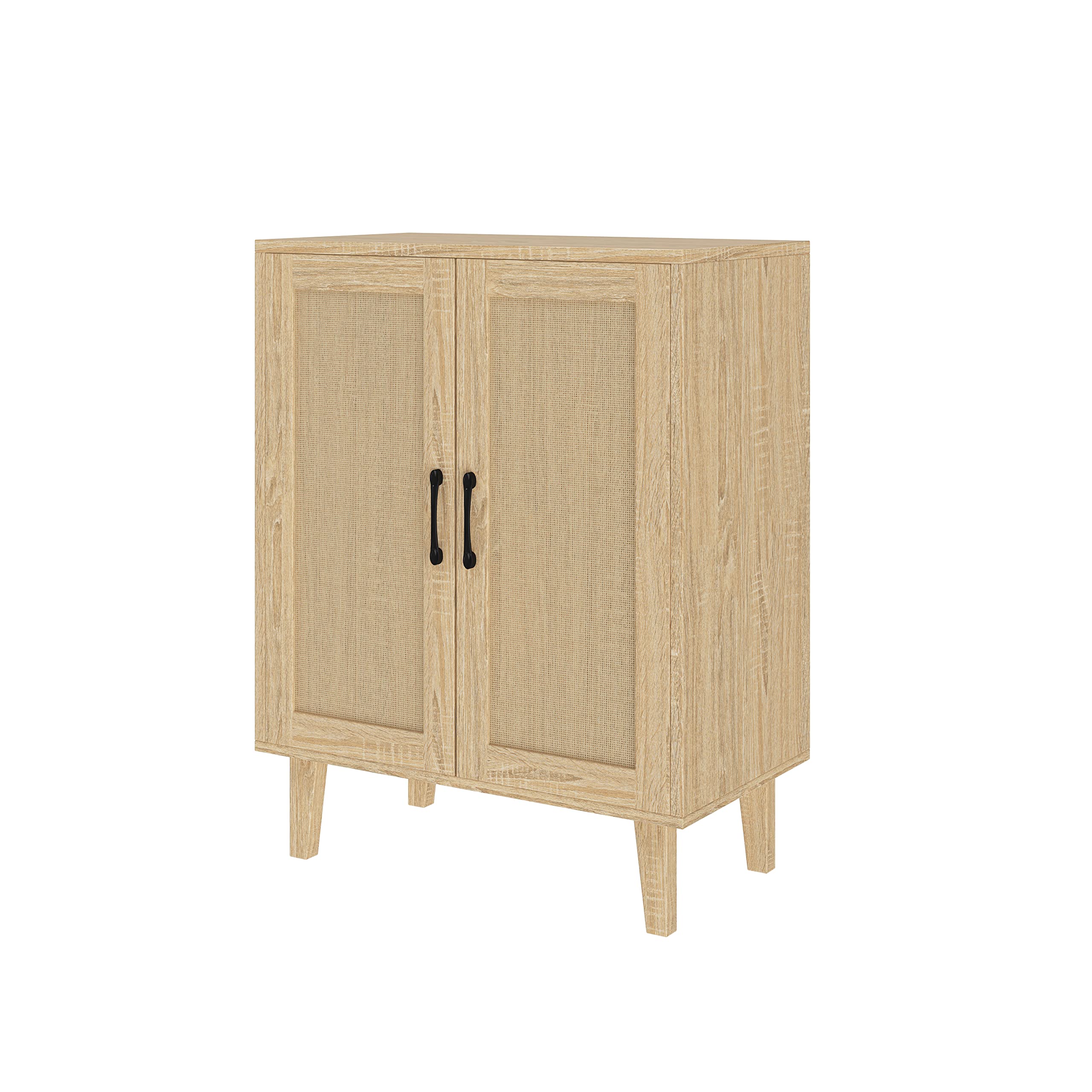 Panana Buffet Cabinet Sideboard With Rattan Doors - 27.25" Wide Kitchen Storage Accent Cabinet In Black