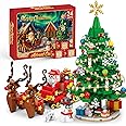 Christmas Tree Advent Calendar 2025, 24 Day Countdown Building Blocks Set with Santa Sleigh Reindeer, Xmas Holiday Decoration