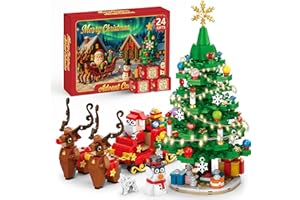 Christmas Tree Advent Calendar 2025, 24 Day Countdown Building Blocks Set with Santa Sleigh Reindeer, Xmas Holiday Decoration