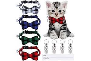 DTTRA ADXCO 4 Pack Plaid Cat Collars with Bow Tie, Quick Release, Breakaway, Anti-Lost Tags