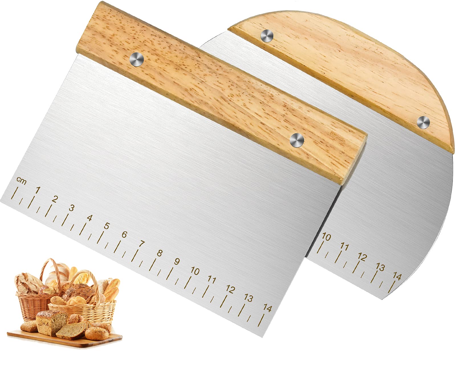 XPOOS 2 Slice Bread Cutter. Cake Scraper with Wooden Handle, Stainless Steel Blade for Baking Cake Dough, Ideal for Professionals and Beginners
