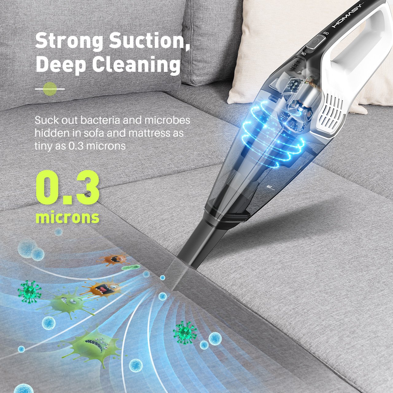 Homasy Rechargeable Handheld Vacuum Cordless, Powerful Cyclonic Suction